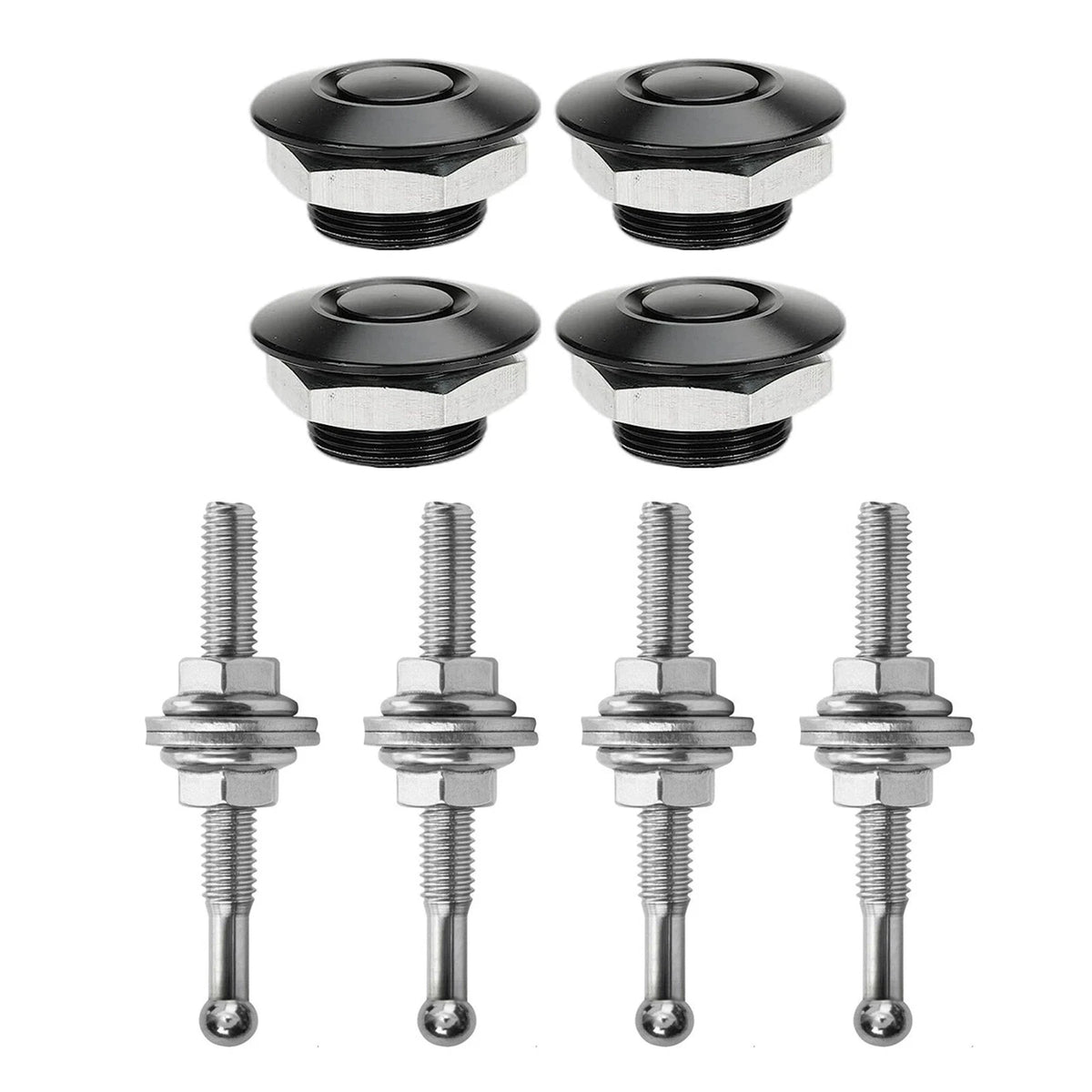 Set of 4 Push Button Hood Lock Pins Quick Release for Bonnet Aluminum Black