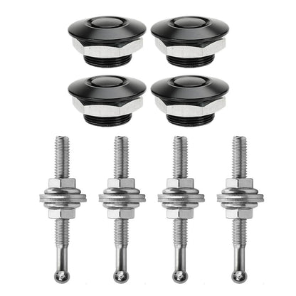 Set of 4 Push Button Hood Lock Pins Quick Release for Bonnet Aluminum Black