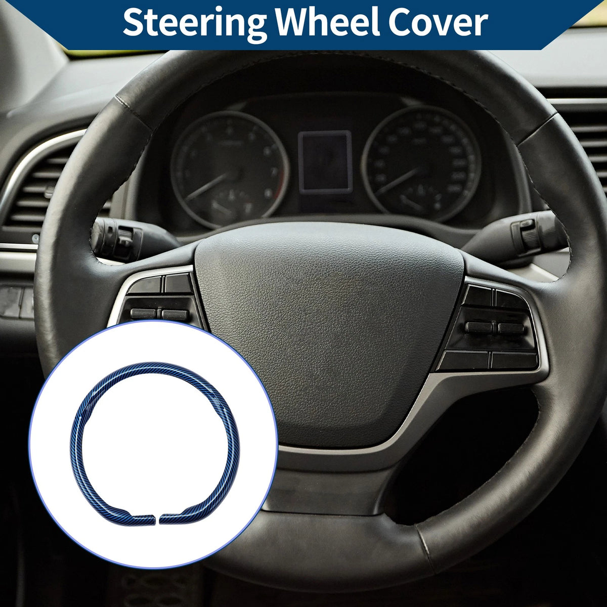 Steering Wheel Cover for Universal Fit (14.96", Blue Carbon Fiber)