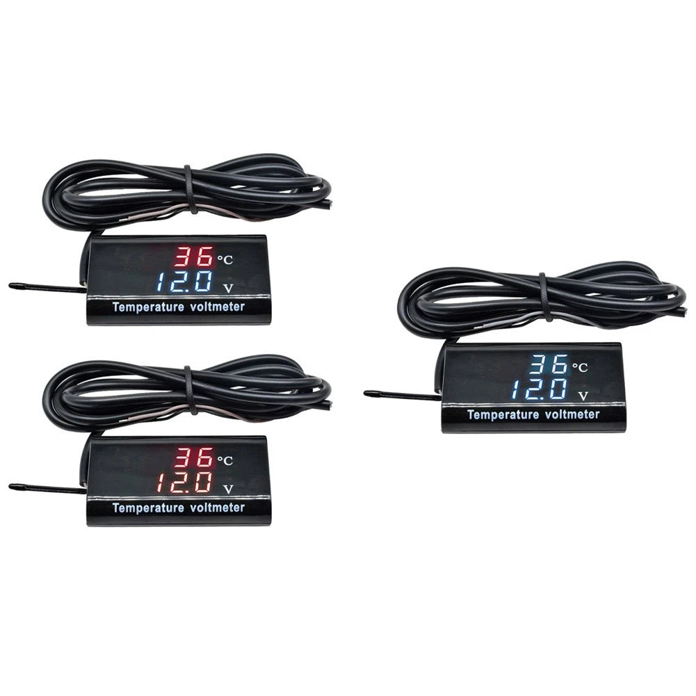 DC12V Digital Temperature and Voltage Meter Dual Display LED 0-28 Inch