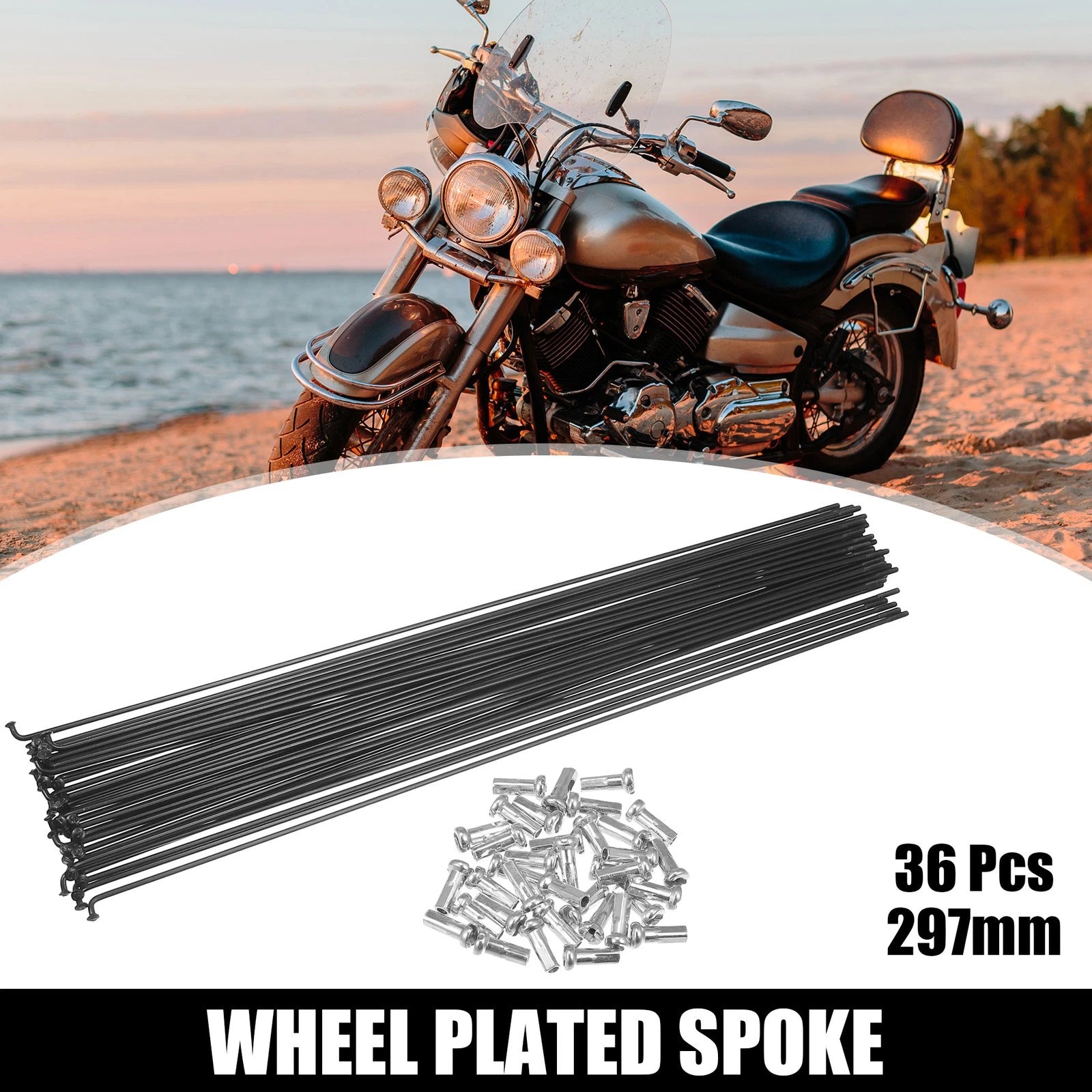 36pc Bicycle Spokes 14G 297mm with Nipples for Most Bikes (Black)