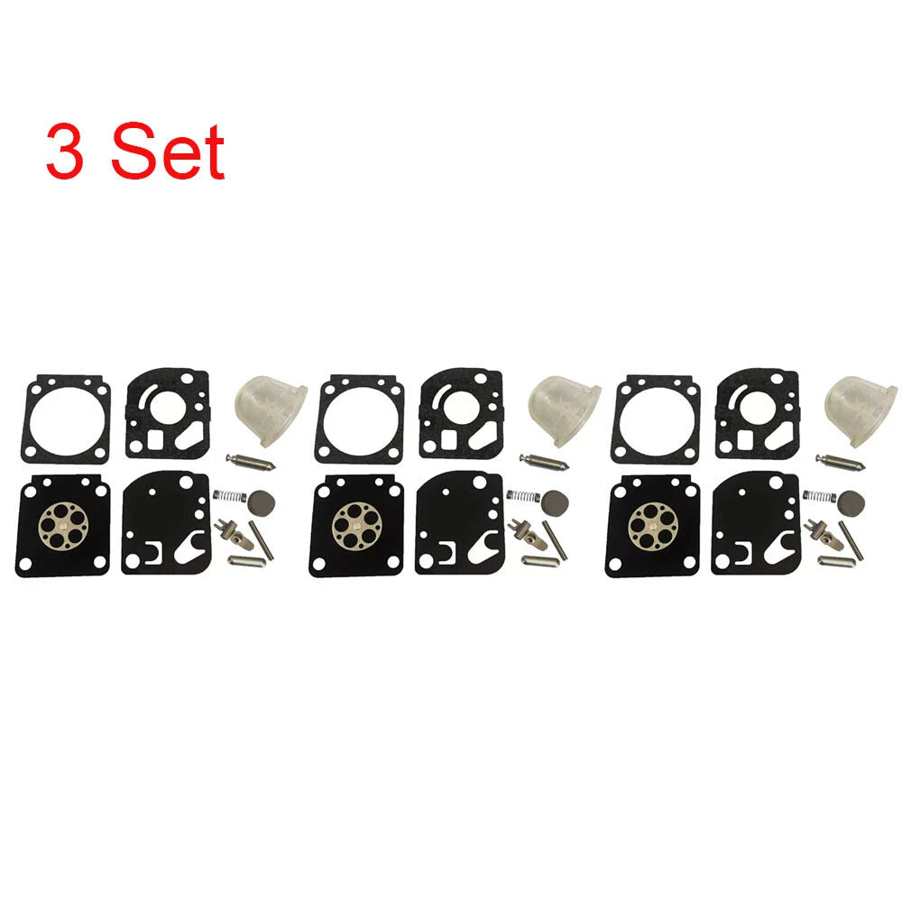 Set of 3 Carburetor Rebuild Kits for Zama C1U-W18 C1U-W18A C1U-W24