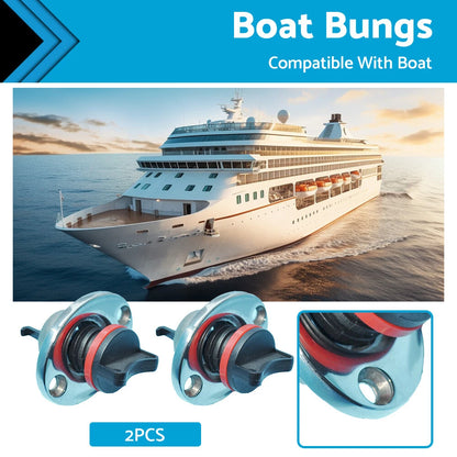 2X Boat Bungs for Transom (Chrome Base, Coarse Thread)