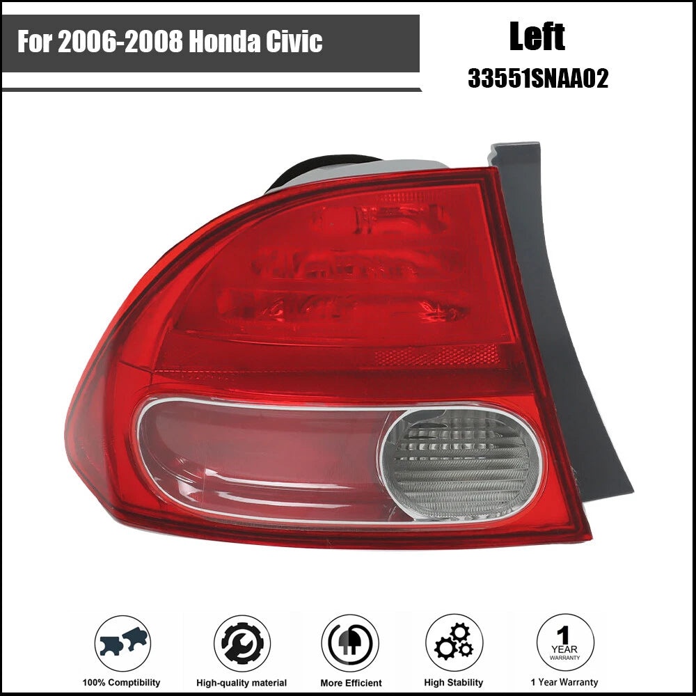 Tail Light Assembly for Honda Civic (2006–2008) Left Driver Halogen