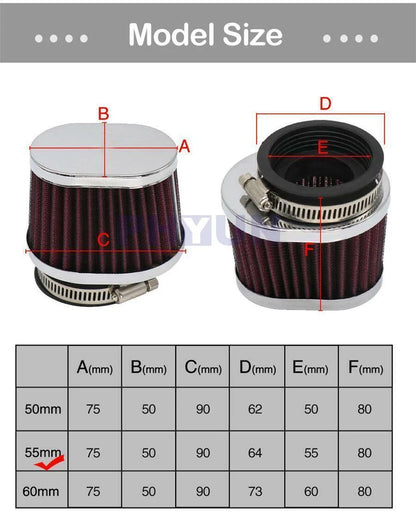 2X 55mm Red Air Filter for Universal Motorcycle Scooter