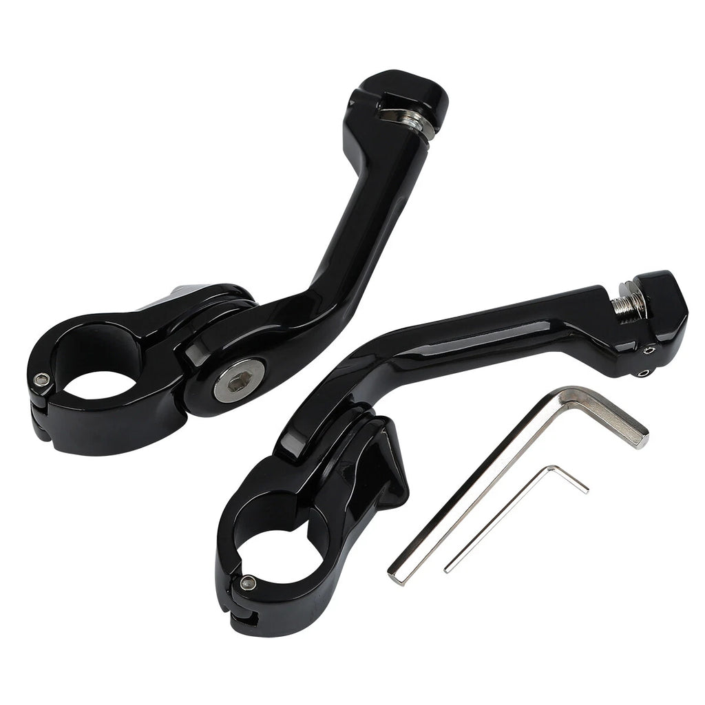 1.25" Gloss Black Highway Long Angled Peg Mount Kit for Harley Davidson