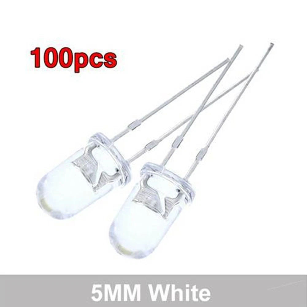 100PCS 5mm LED Bulbs Red/Blue/Green/White/Yellow for Universal Use