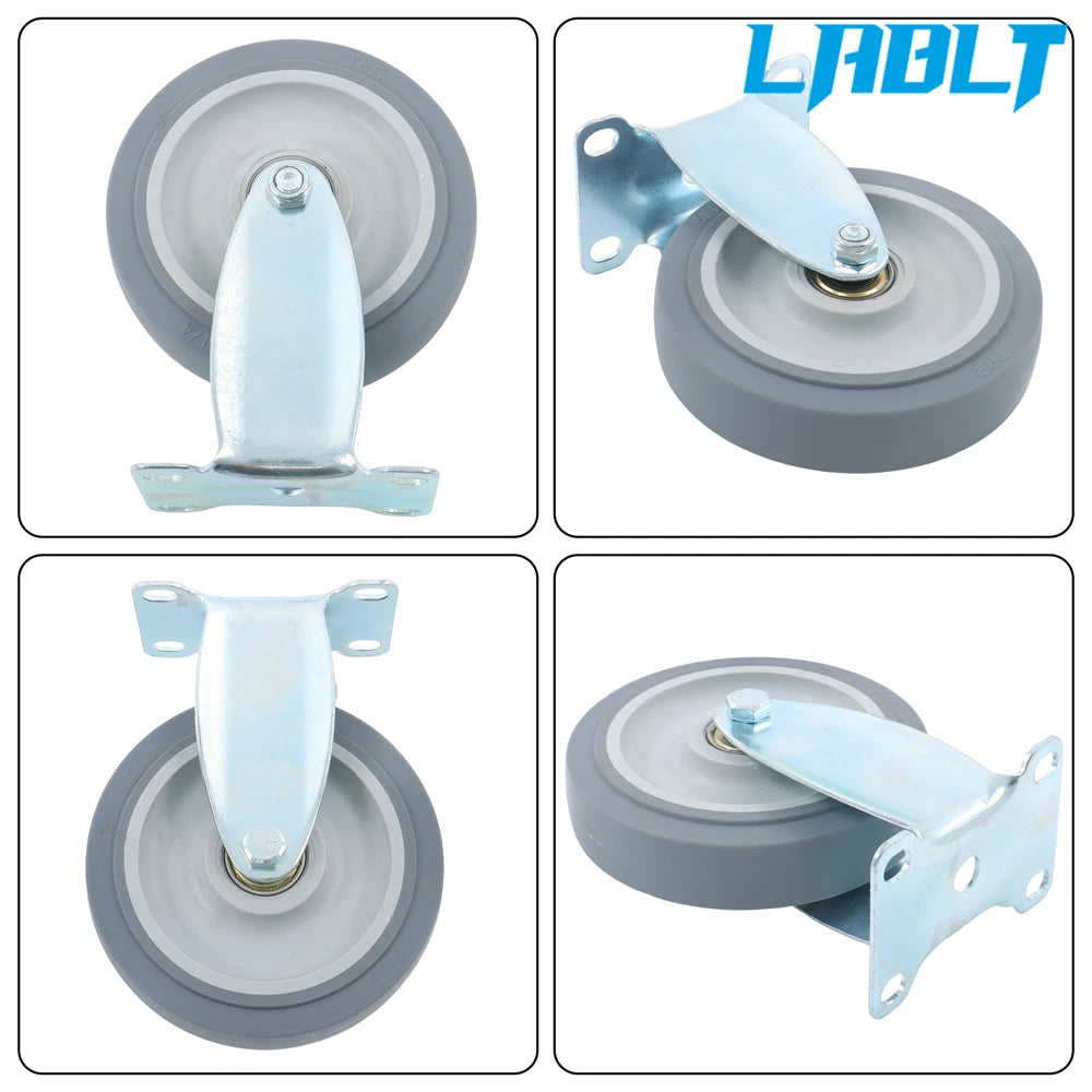 Set of 8 Rubber Casters for Various Applications (5", Grey)