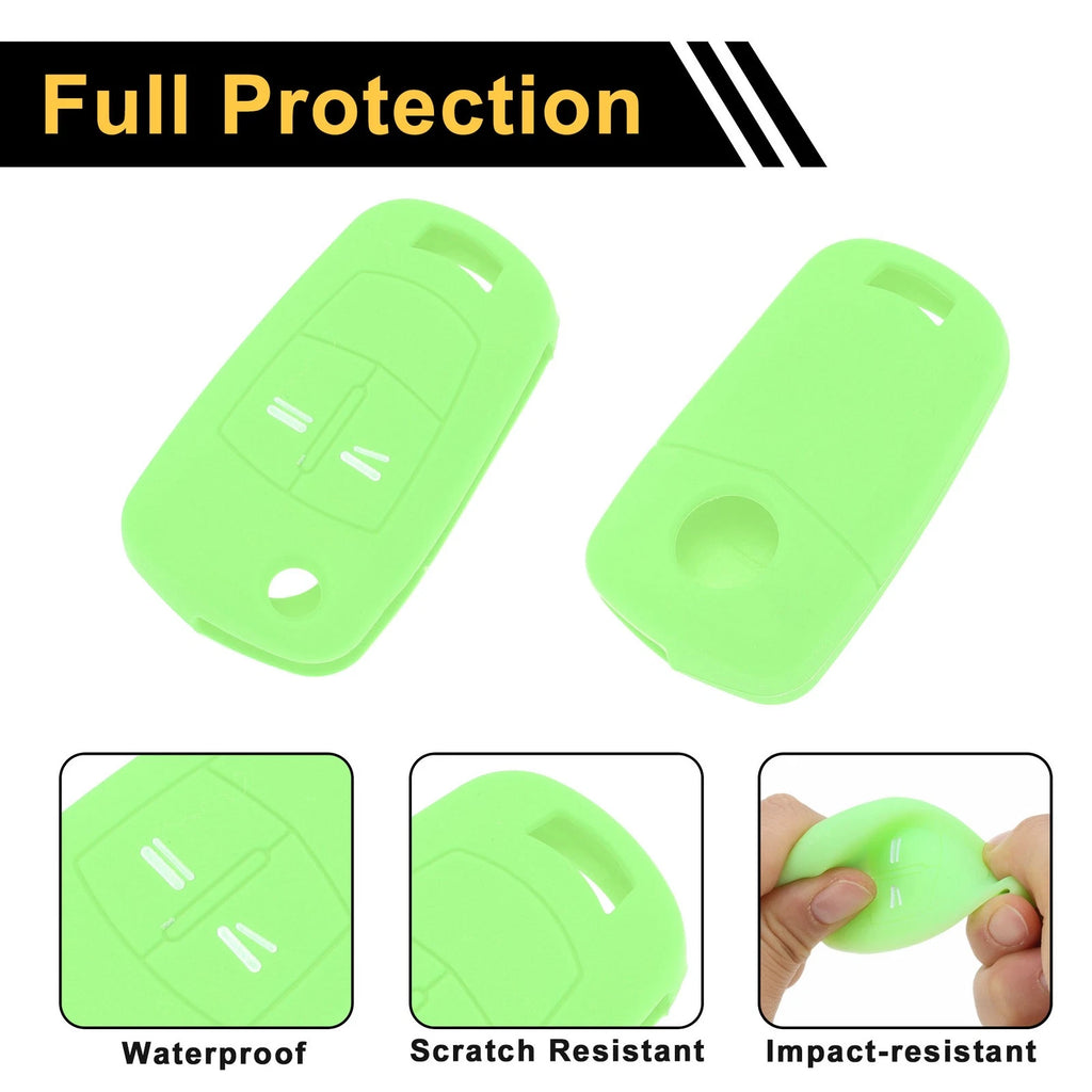 Green Silicone Car Key Case for Opel Corsa D (2006–2014) - 2 Buttons