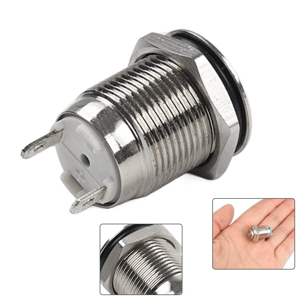 12mm Momentary Flat Metal Push Button Switch for DC12-24V (1NO, 2 Pins)