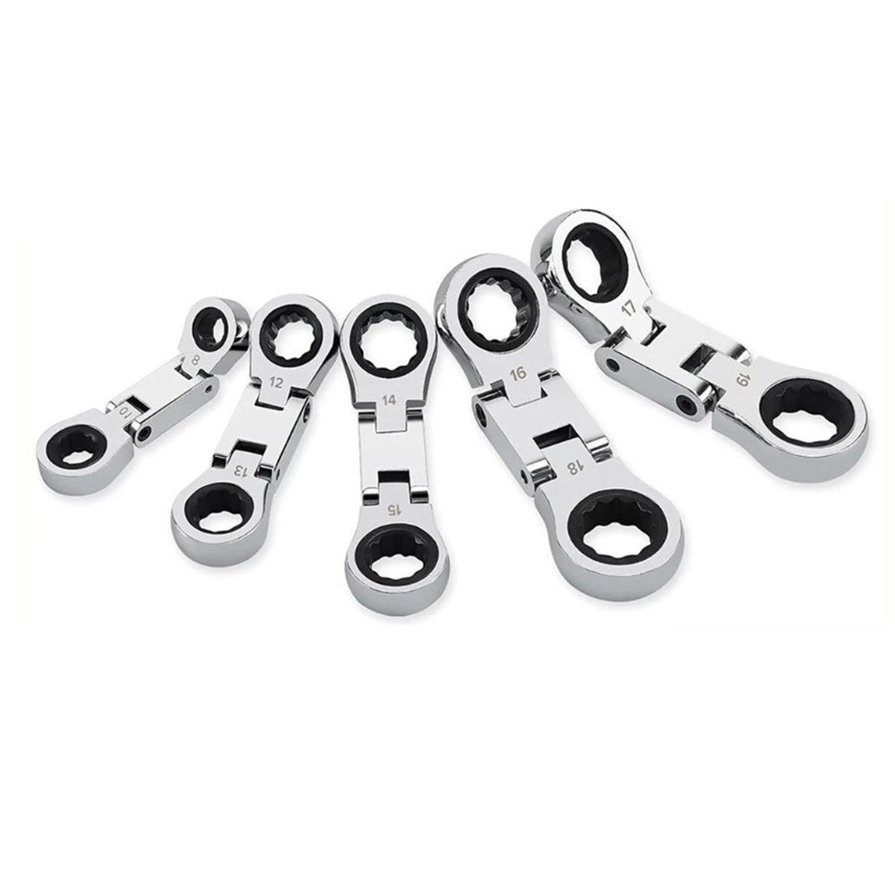 5pc Chrome Vanadium Steel Ratcheting Wrench Set 12 Point for Automotive