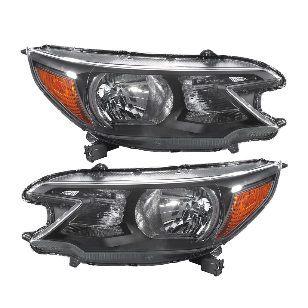 Set of 2 Black Halogen Headlight Assemblies for Honda CR-V (2012–2014)
