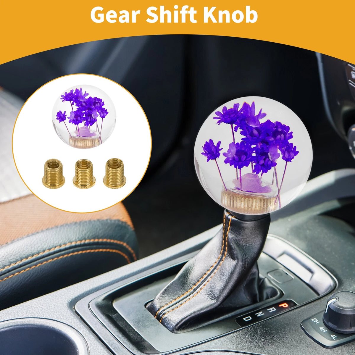 Set of 1 Shift Knob with 3 Adapters for Universal Vehicles (5.4cm, Purple)