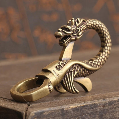 Retro Brass Dragon Figurine Mini Statue Keychain for Office, Living Room