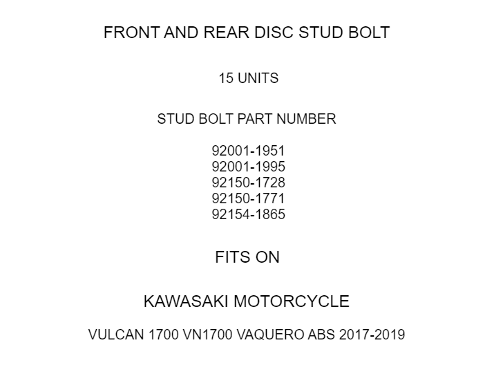 Disc Stud Bolts Replacement Front and Rear Set for Kawasaki Vulcan 1700 (2009–2019)