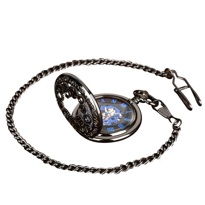 Luxury Skeleton Mechanical Pocket Watch with Chain