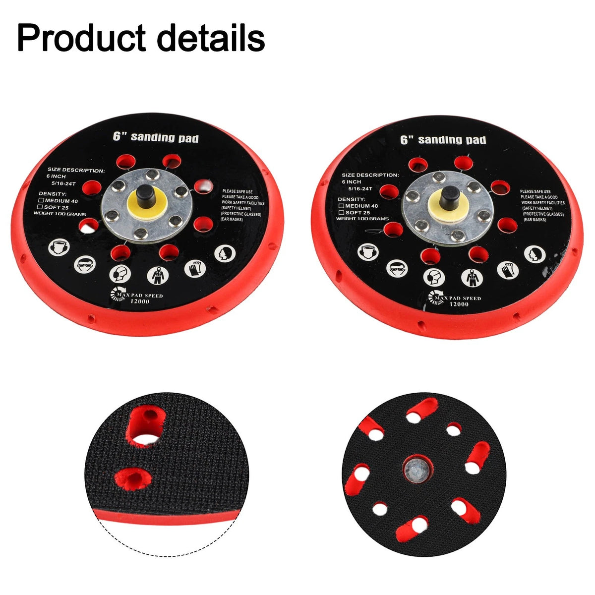 6 Inch Grinding Sanding Backing Pad for Orbital Sander (12000 RPM)