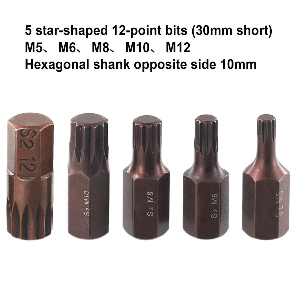 5pcs M5-30mm Star Screwdriver Bit 10mm Hex Shank for Impact Driver