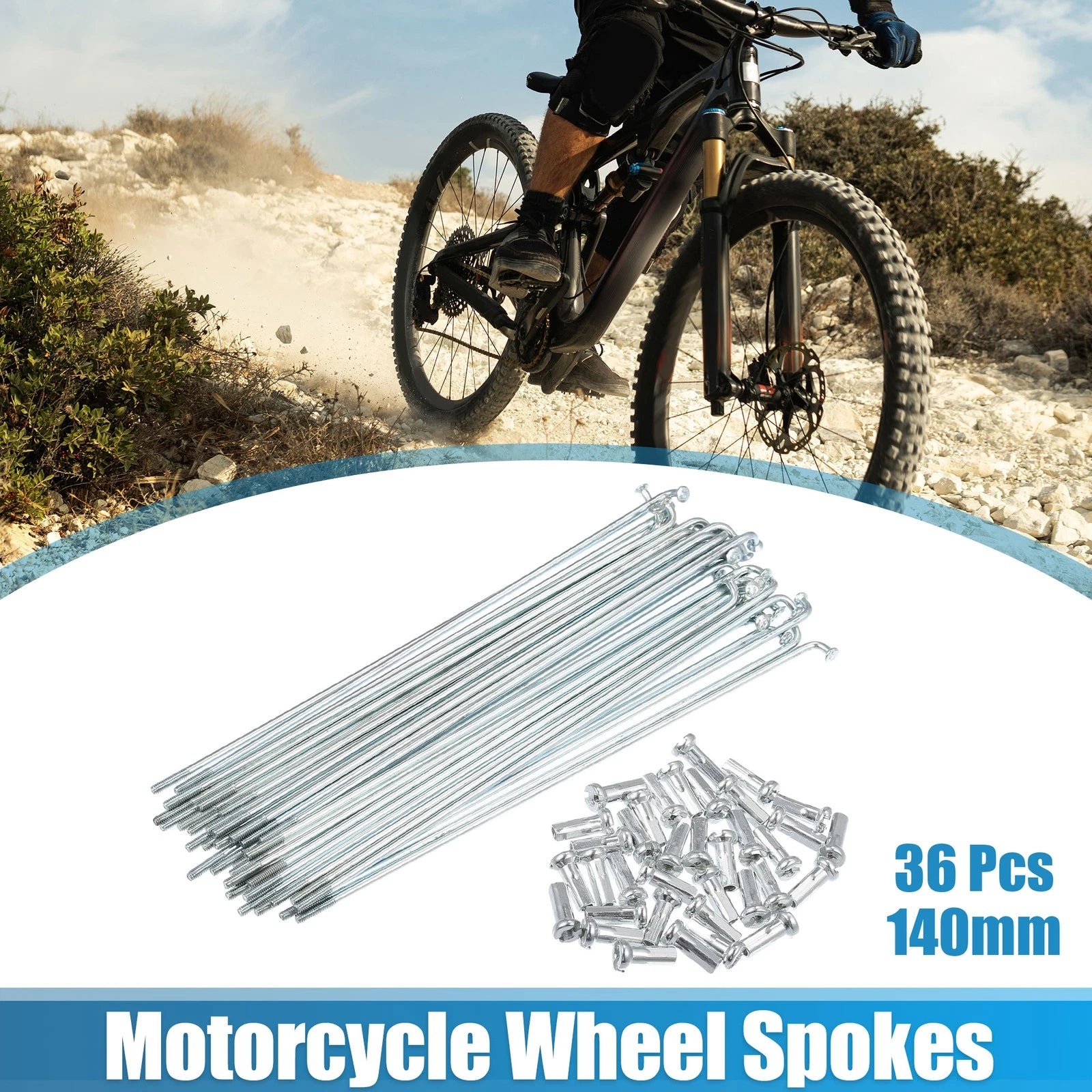 36pcs 14G J Bend Bicycle Spokes Galvanized 140mm with Nipples for Universal (—)