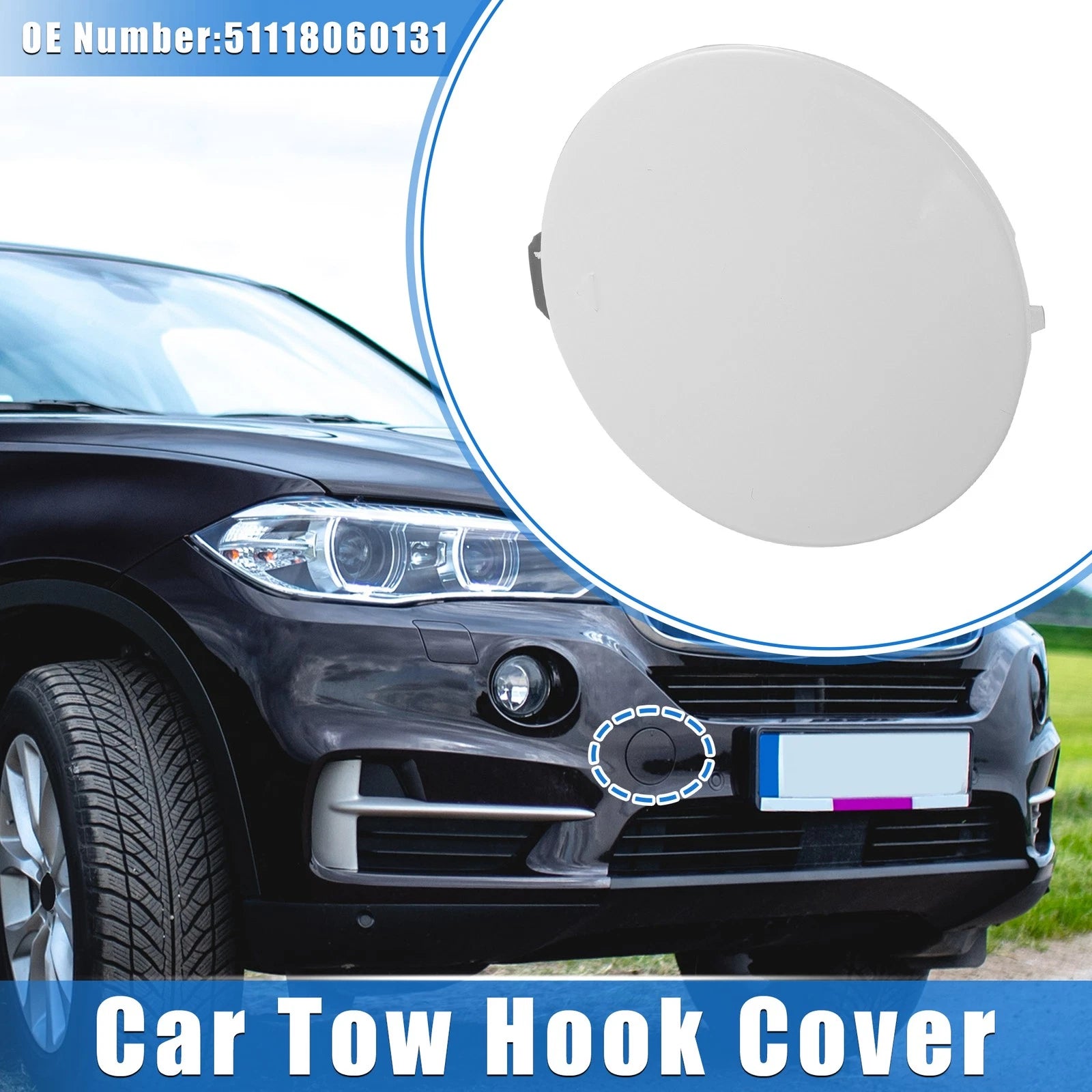 Front Right Tow Hook Eye Hole Cover Cap Replacement for BMW X5 (2016–2018) White