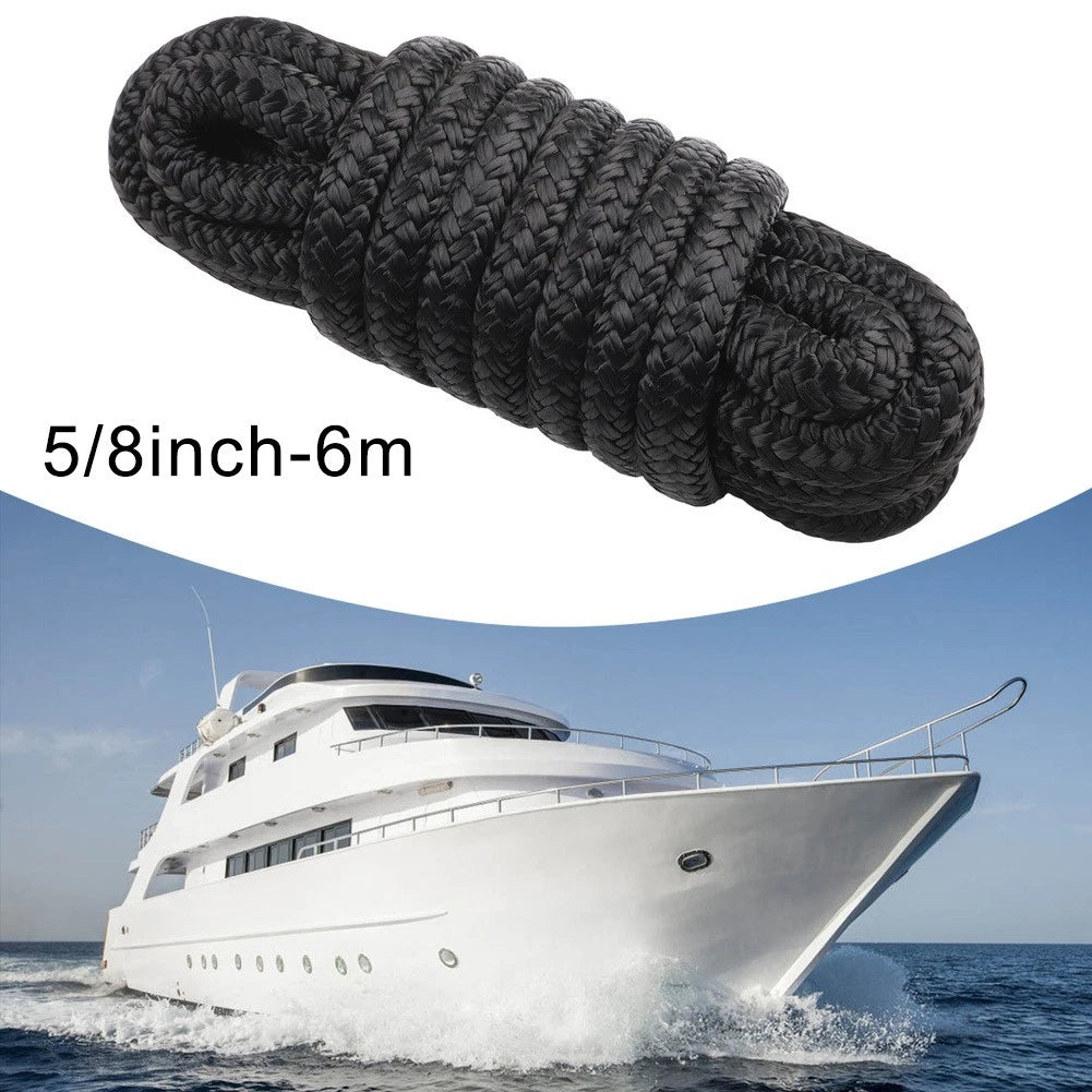 6M Black 5/8 inch Nylon Docking Line with Loop for Yacht Anchoring
