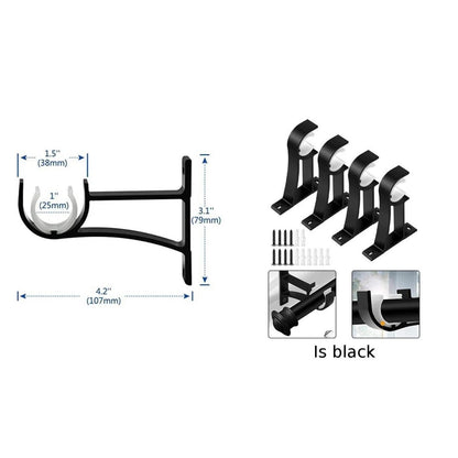 Curtain Rod Brackets for Clotheslines (Elegant Design, Black)