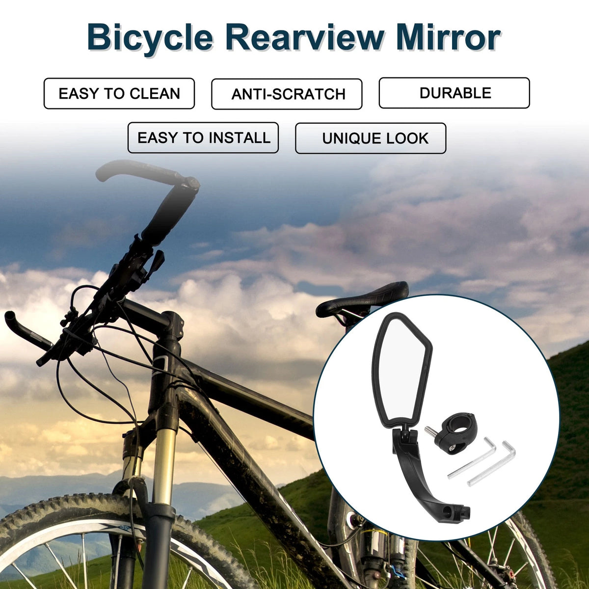Bike Rearview Mirror Front Right Replacement for Bicycle Mountain Road Bike (1Set)
