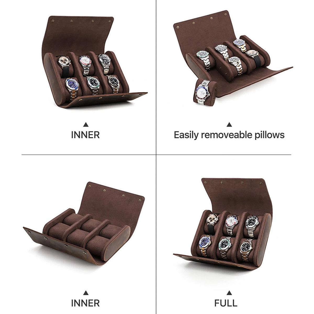 6 Slots Watch Roll Storage Box for Jewelry Display Travel Case