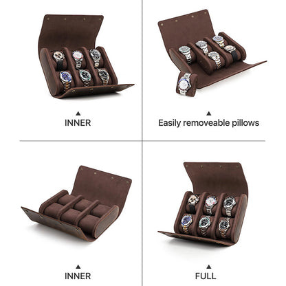 6 Slots Watch Roll Storage Box for Jewelry Display Travel Case