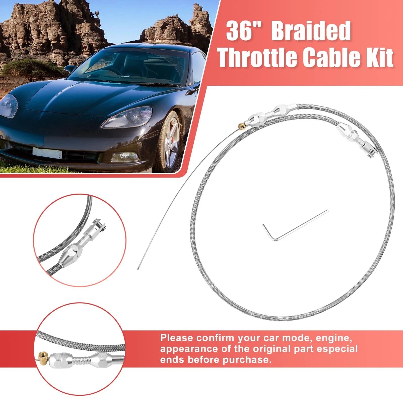 Braided Throttle Cable Kit 36 Inch for Chevrolet LS Swap (1997–2007)