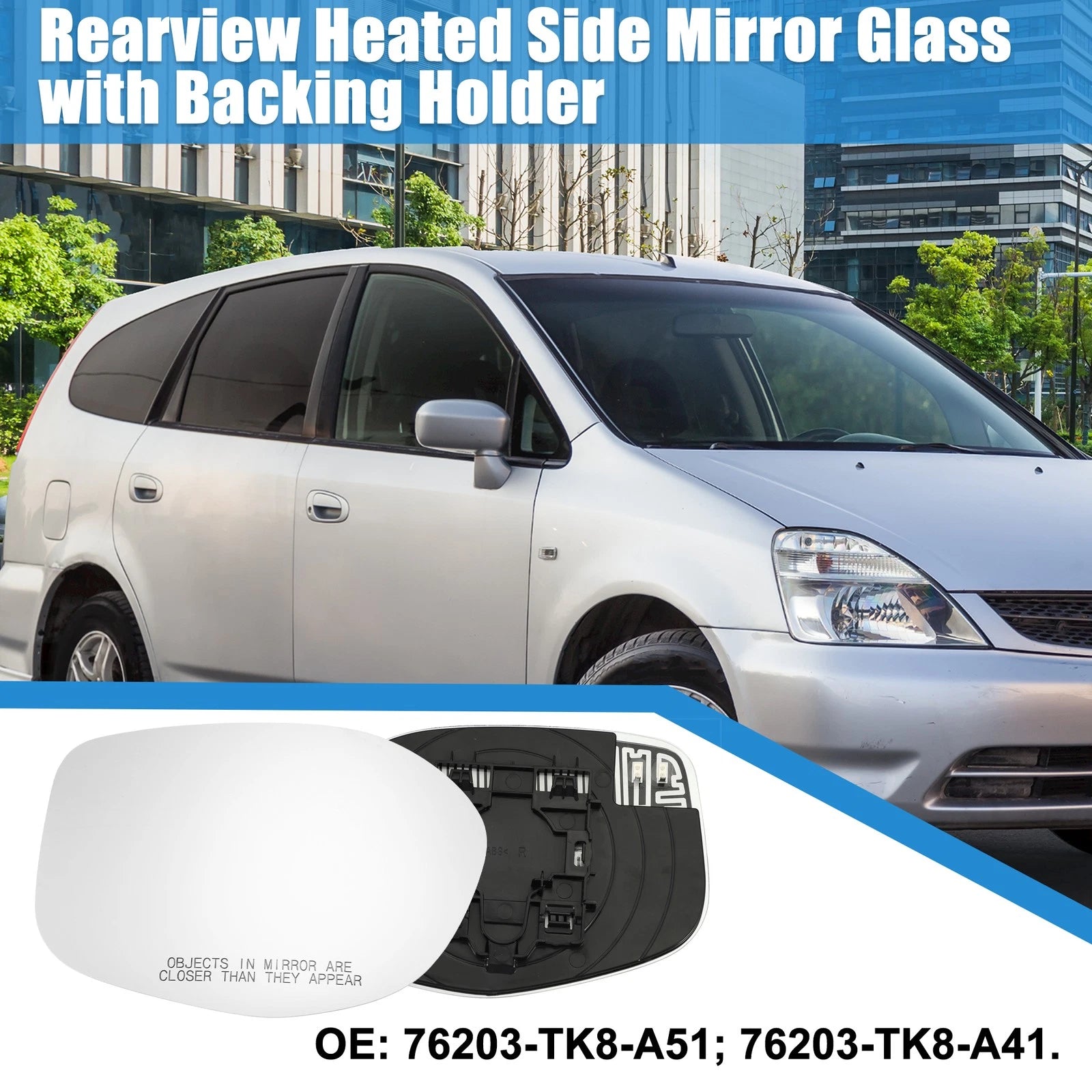 Heated Mirror Glass Rearview Passenger Side Replacement for Honda Odyssey (2005–2017)