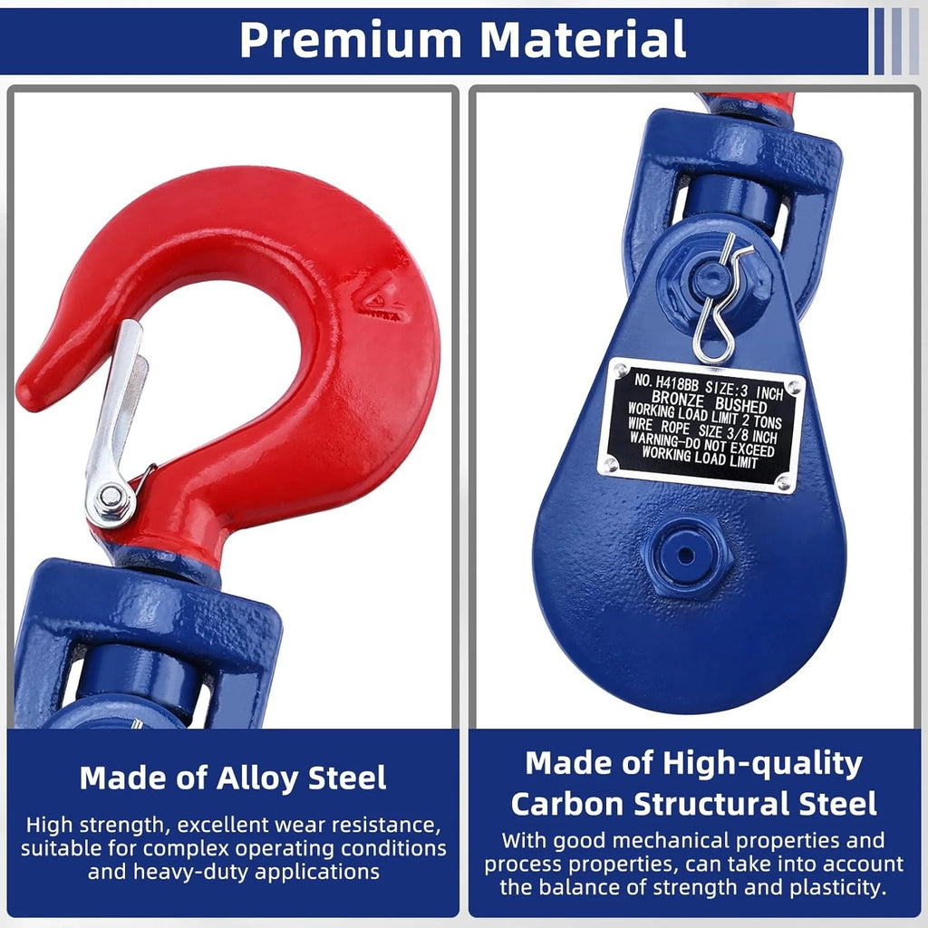2 Ton Snatch Block with Swivel Hook for Wrecker Roll Back (3" Sheave)