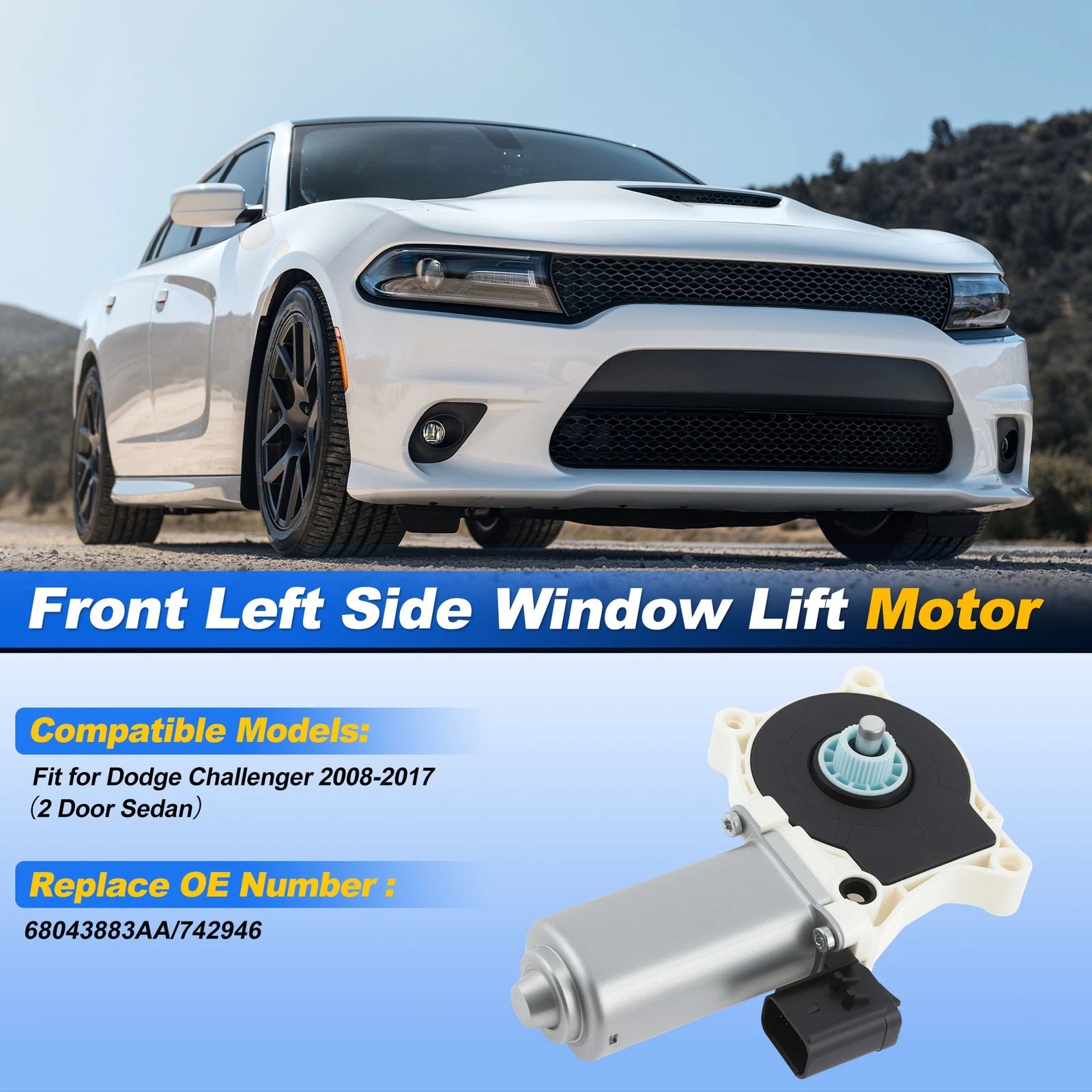 Power Window Motor Front Left Replacement for Dodge Challenger 2 Door (2008–2017)