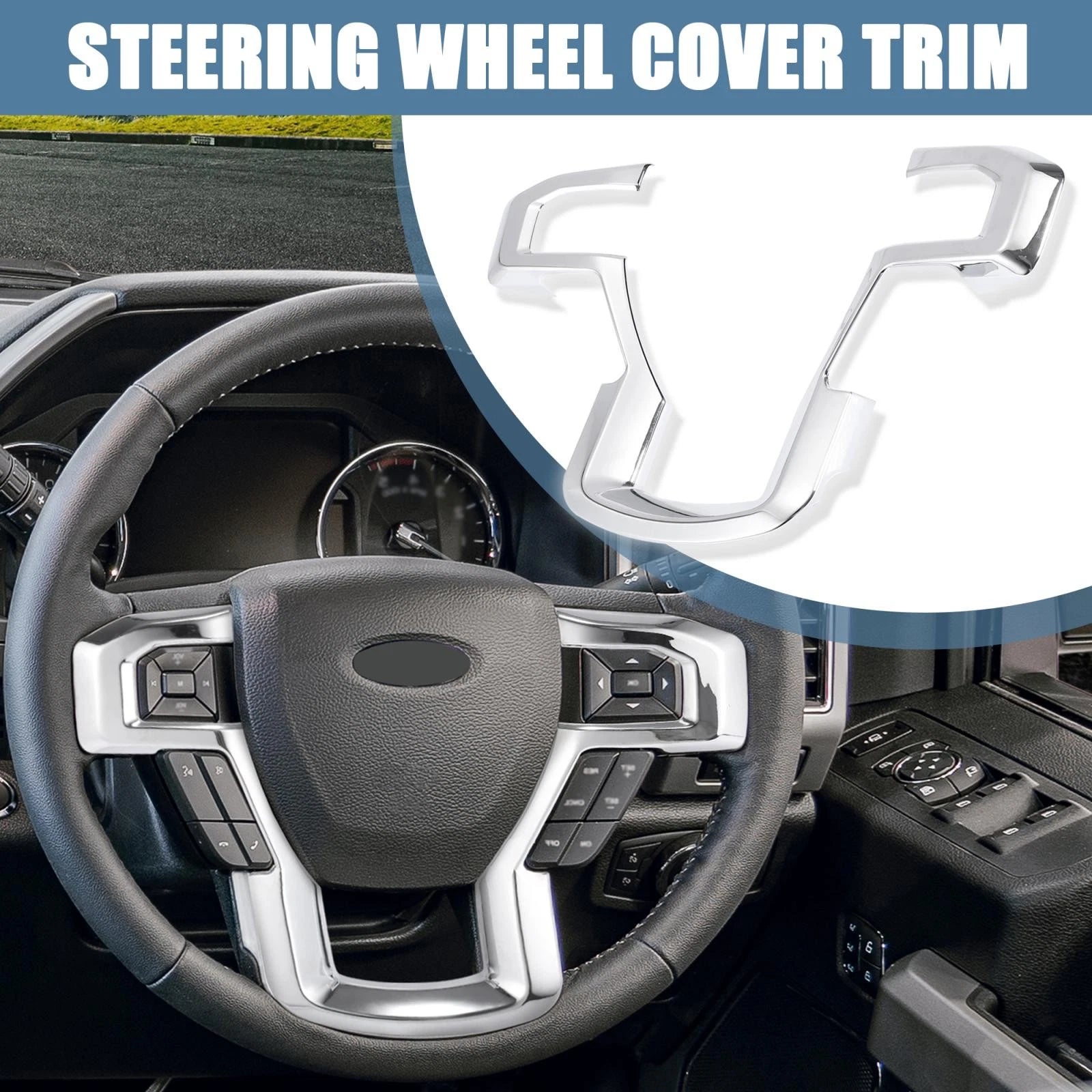 Steering Wheel Trim Cover ABS Interior for Ford F150 (2015–2019) Silver
