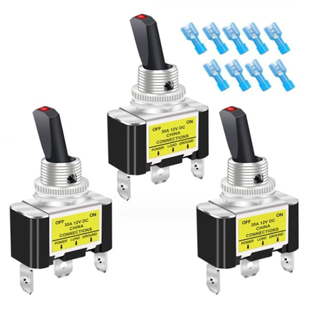 3PCS Blue LED Toggle Switch for Car Boat (12V 30A) Waterproof
