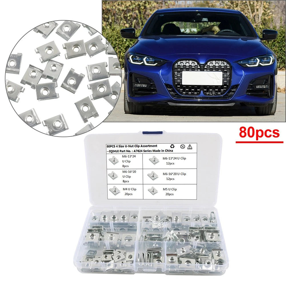 80PCS U-type Clip Nut Fasteners for Car Bumper Fender Trim Panel (Universal)