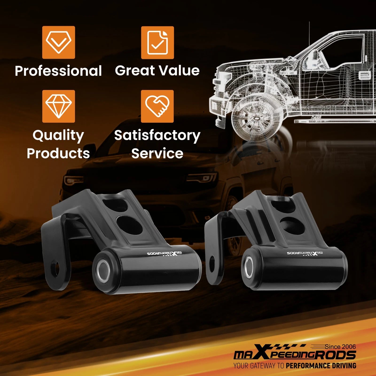 2" Drop Lowering Shackles Kit for Dodge Ram 1500 Mega Cab (2003–2013)