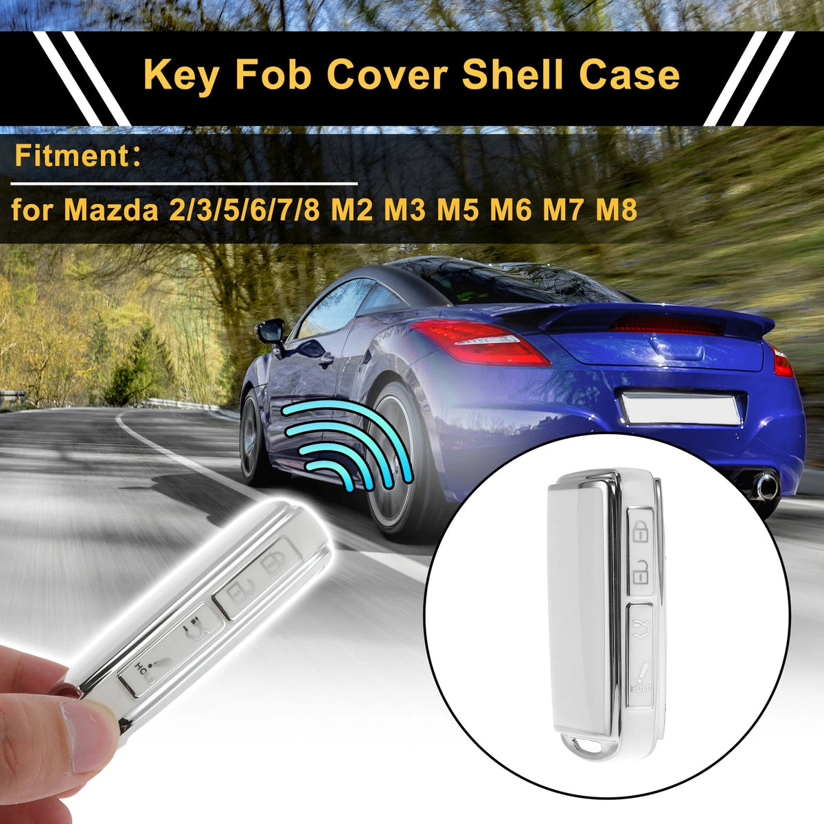 TPU Car Key Case White with Silver Edge for Mazda 2 3 5 6 (4-Button) (2013–2024)