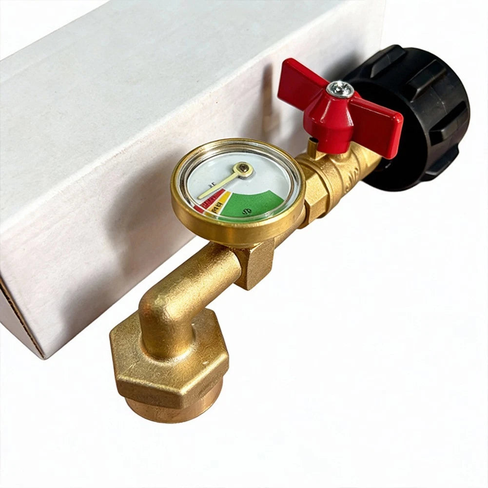 Elbow Propane Refill Adapter with Gauge for 1 lb Cylinder Applications