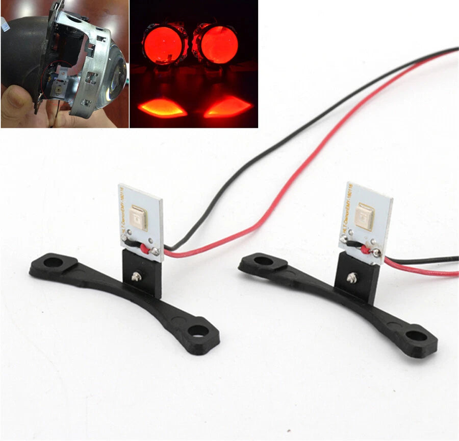 2X Red LED Evil Eyes Projector Lens Headlights for