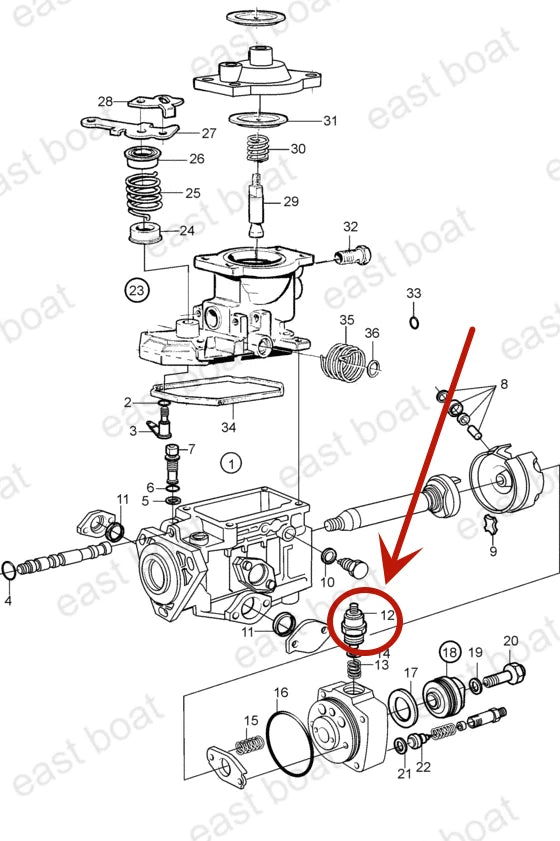 12V Solenoid Stop for Volvo Penta Fuel Injection Pump (Fits 844187, 876615, 859262)