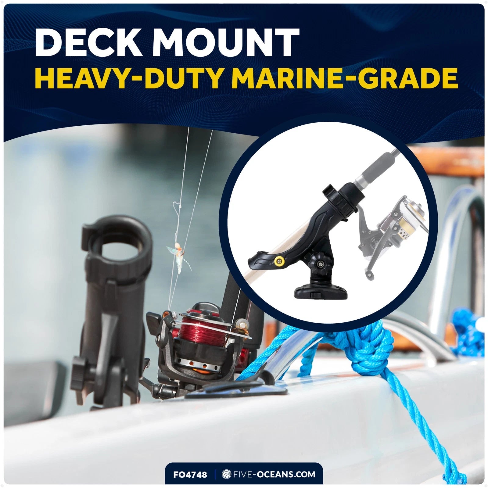 Adjustable Fishing Rod Holder for Kayak (Deck Mount Base)