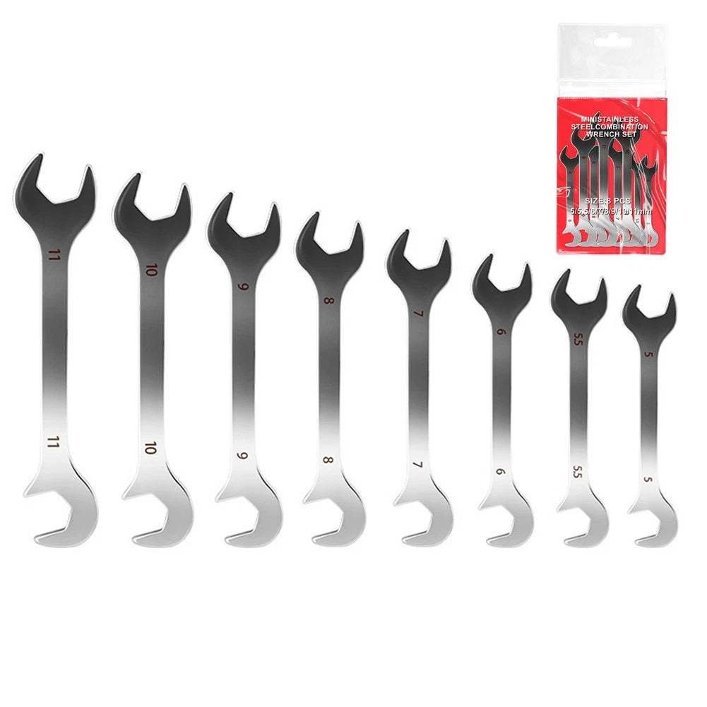 Set of 10 Miniature Double Open End Wrenches for Maintenance