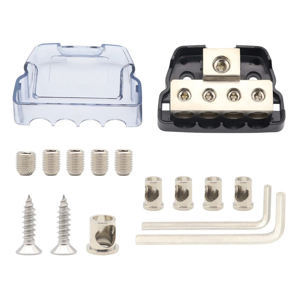 Four 4 Gauge Outputs Power Ground Amp Distribution Block One 0 Gauge Input Kit