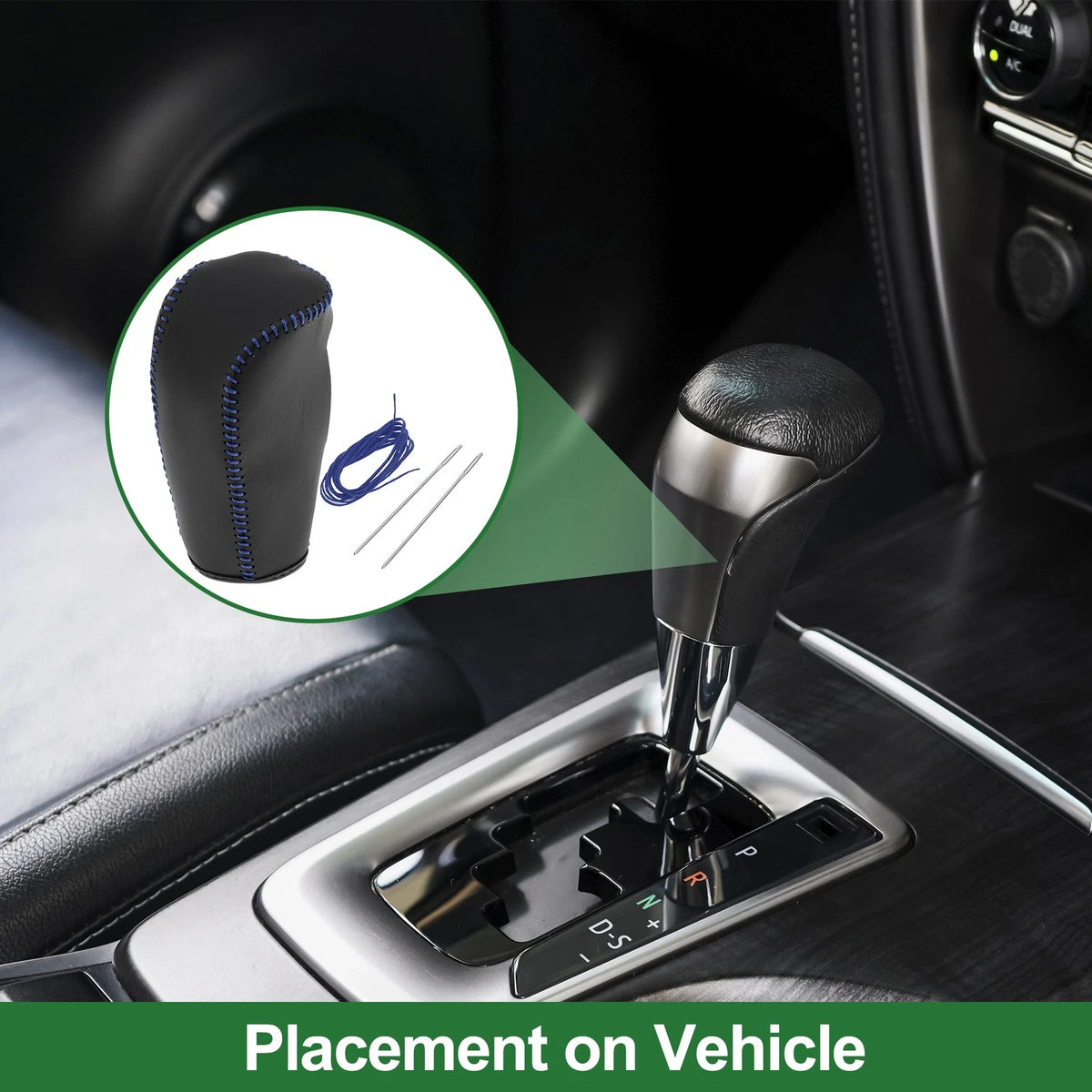 1 Pc Gear Shift Knob Cover for Volvo S80 (2007–2012) Black Blue Faux Leather