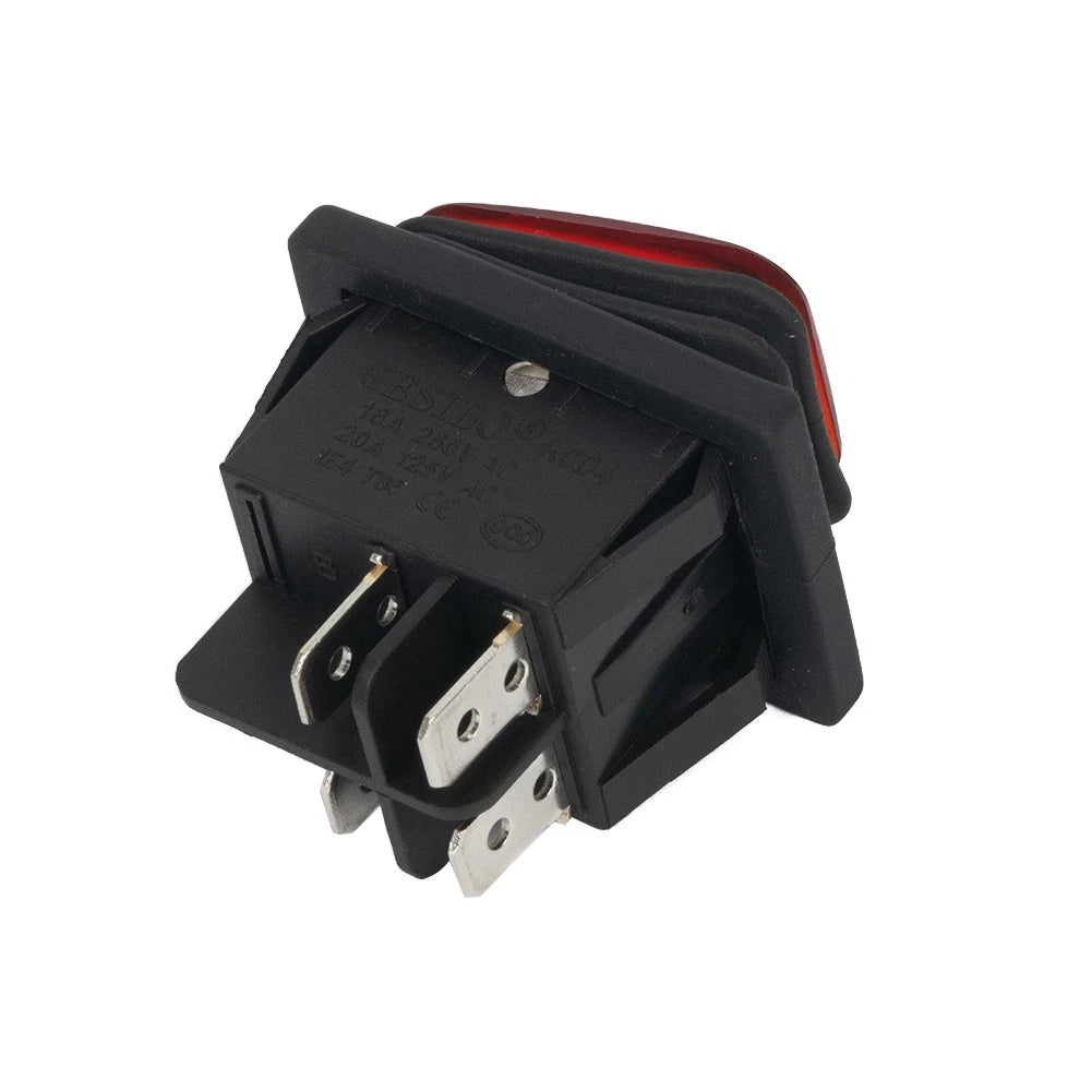 Rocker Switch 20A DPST Waterproof Red IP67 for