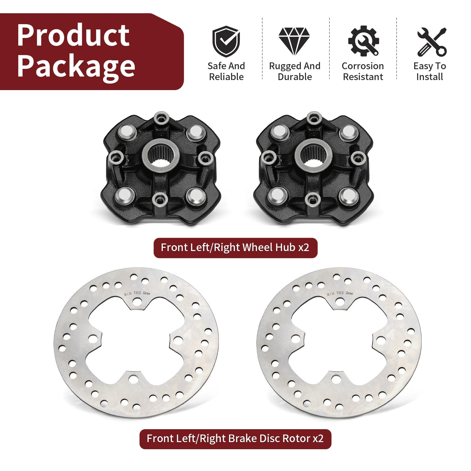 Front Left Right Wheel Hubs Brake Disc for Honda Rancher 420 (2014–2024)