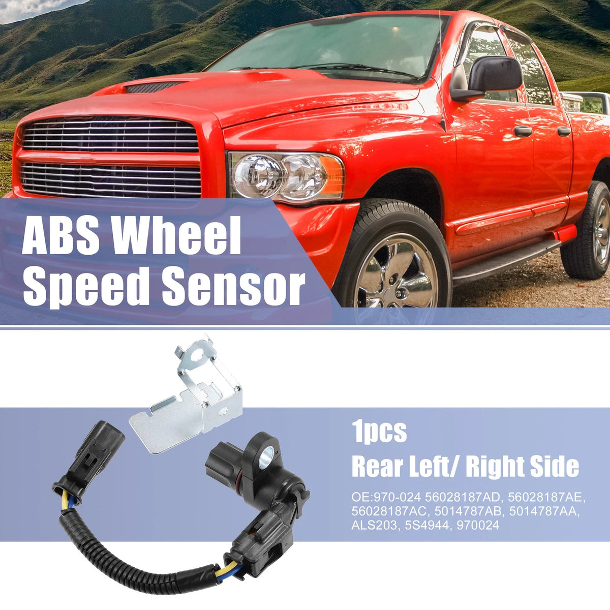 Front Left Right ABS Wheel Speed Sensor Replacement for Dodge Ram 1500 (1998–2005)