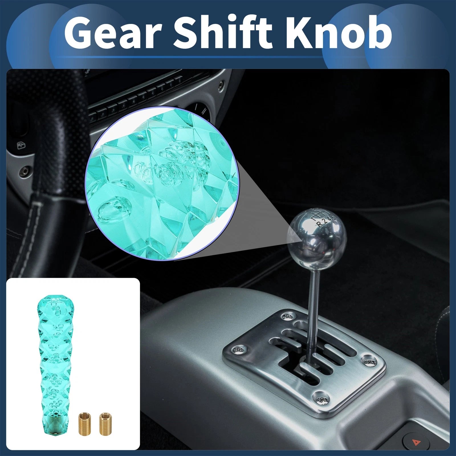 Crystal Gear Shift Knob with 2 Adapters for Universal Fit (20cm)