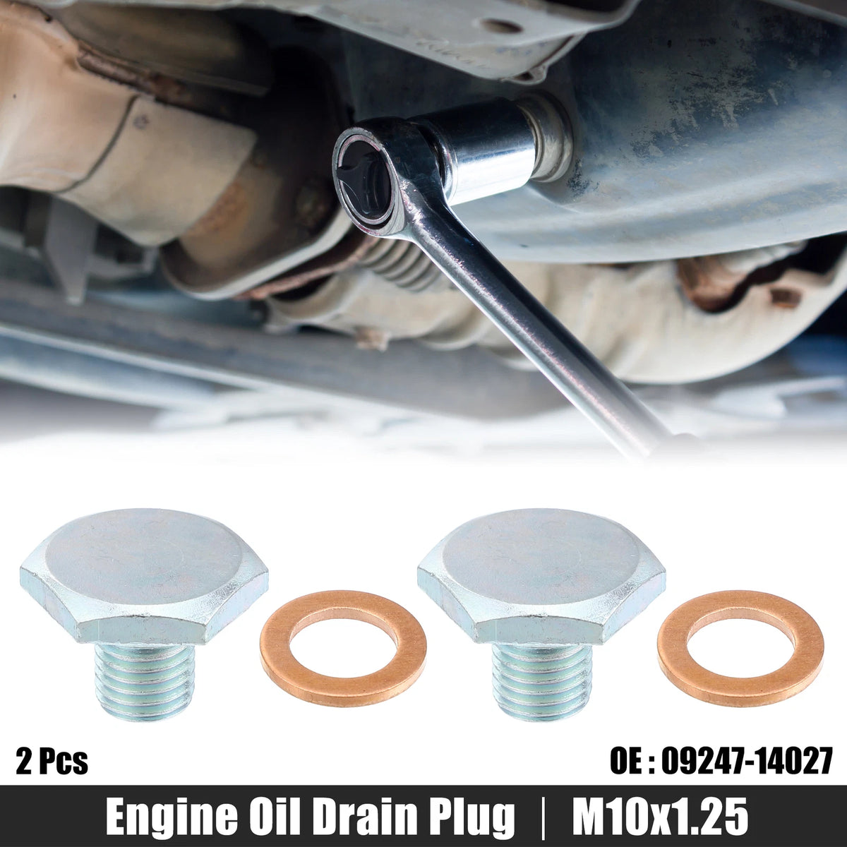 2 Pcs M10x1.25 Engine Oil Drain Plug Screw w/ Seal Ring for Ford